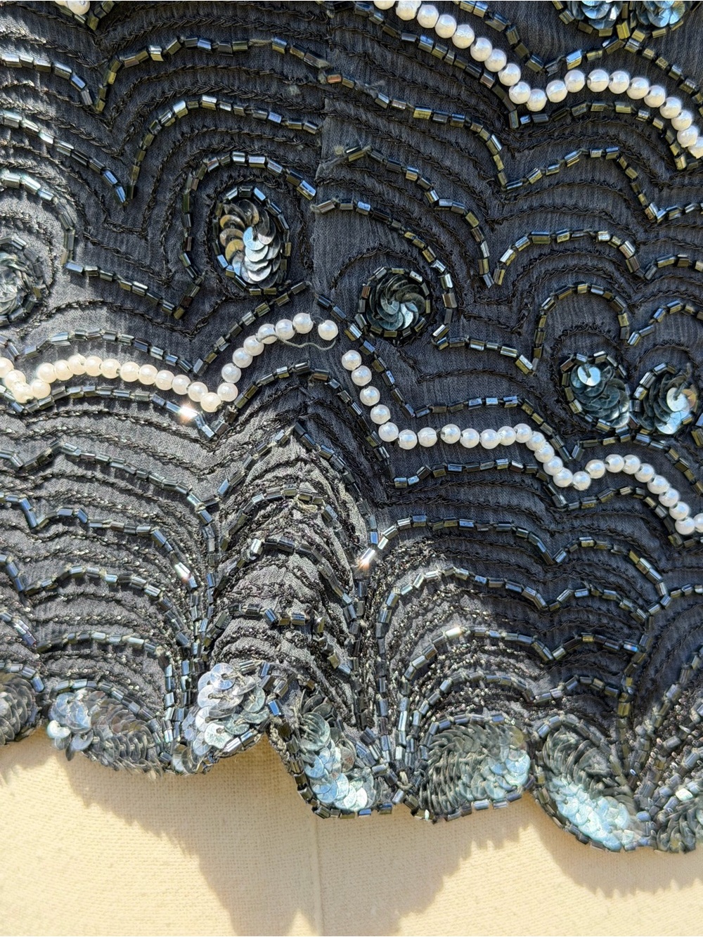Vintage Adrianna Papell Evening Silk Beaded Pearl Sequin Art Deco Gatsby Top - Picture 9 of 15